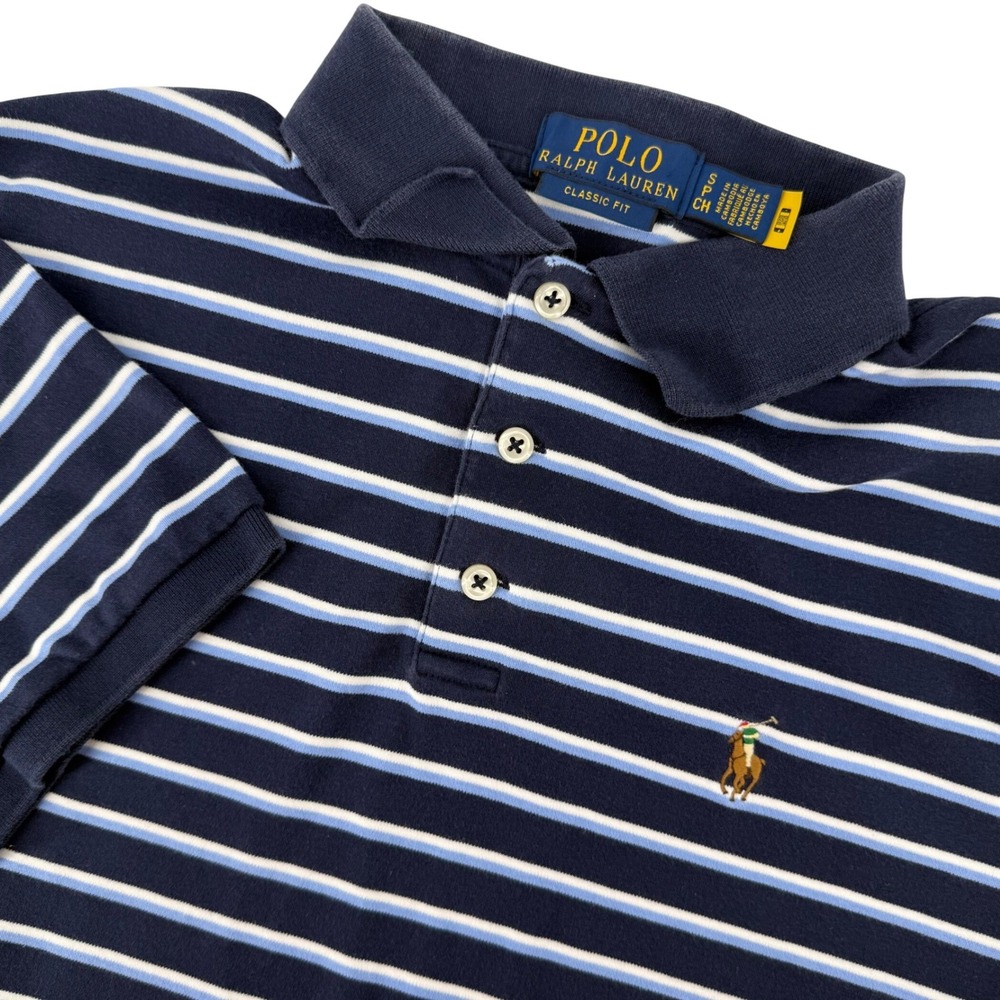 Polo Ralph Lauren Mens S Classic Fit Striped Short Sleeve Polo Shirt Navy Blue